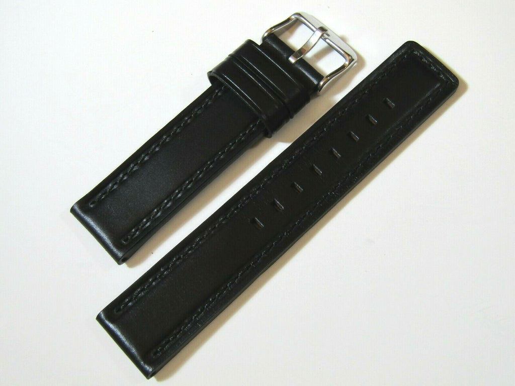 18mm Hadley-Roma MS784 Mens Black Oil-Tan Waterproof Leather Watch Band Strap