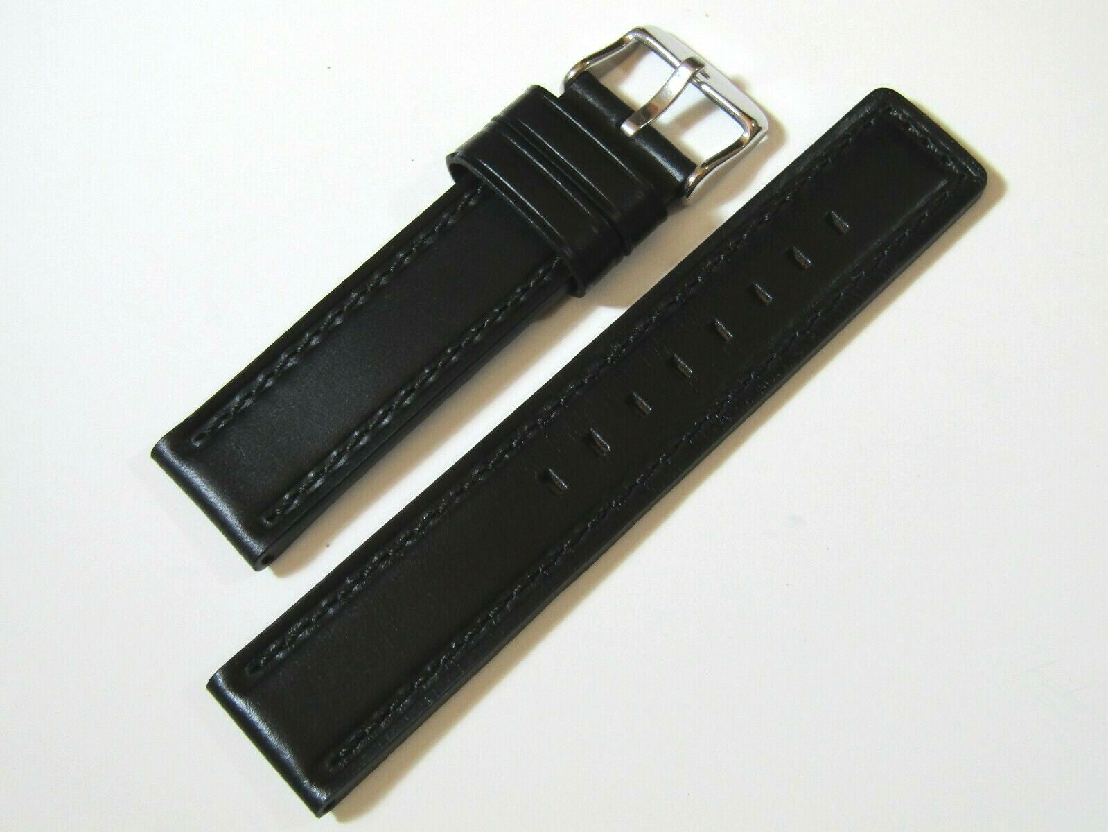 18mm Hadley-Roma MS784 Mens Black Oil-Tan Waterproof Leather Watch Band Strap