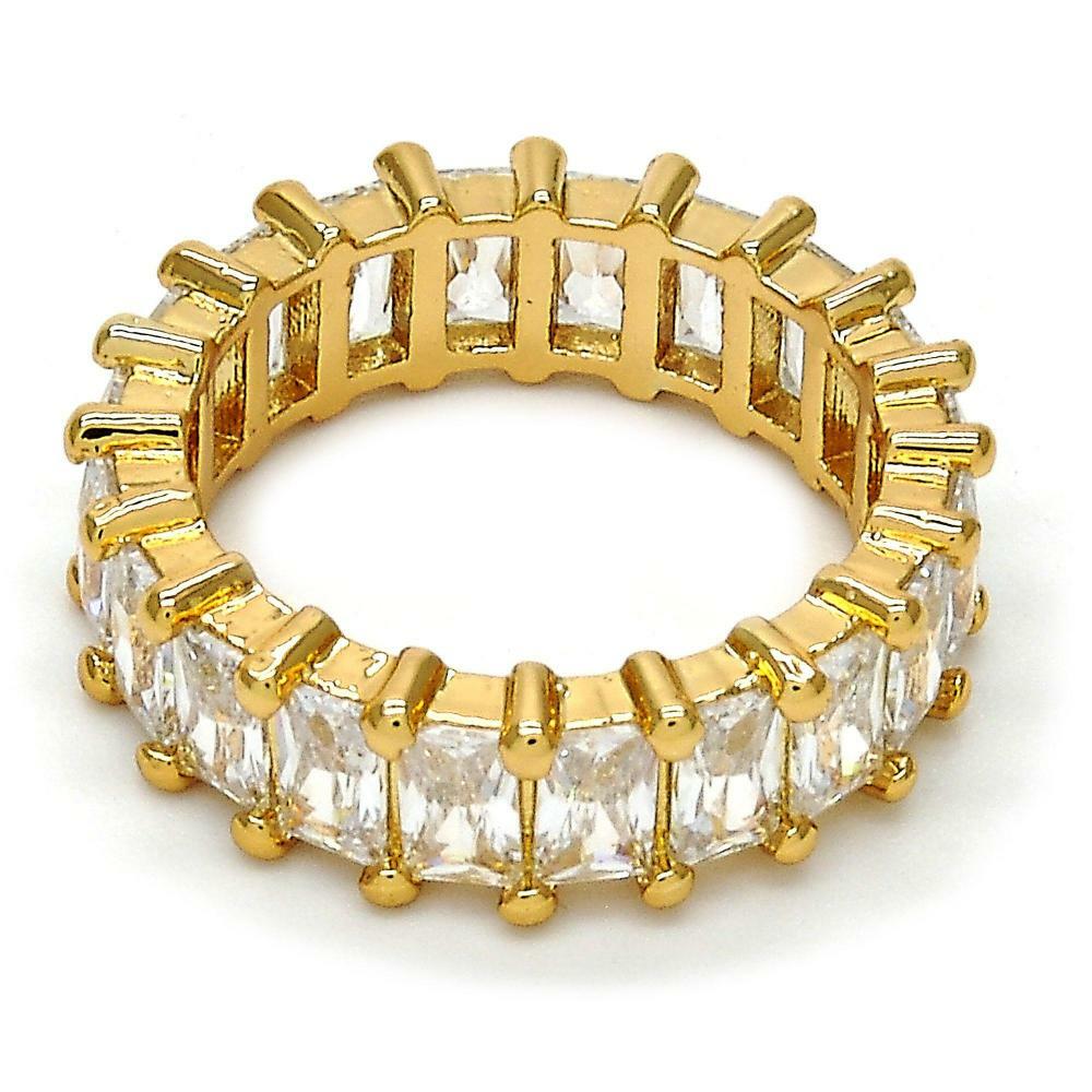 14K GOLD PLATED BAND RING WITH WHITE CUBIC ZIRCONIA ALL AROUND SIZE 9 M75