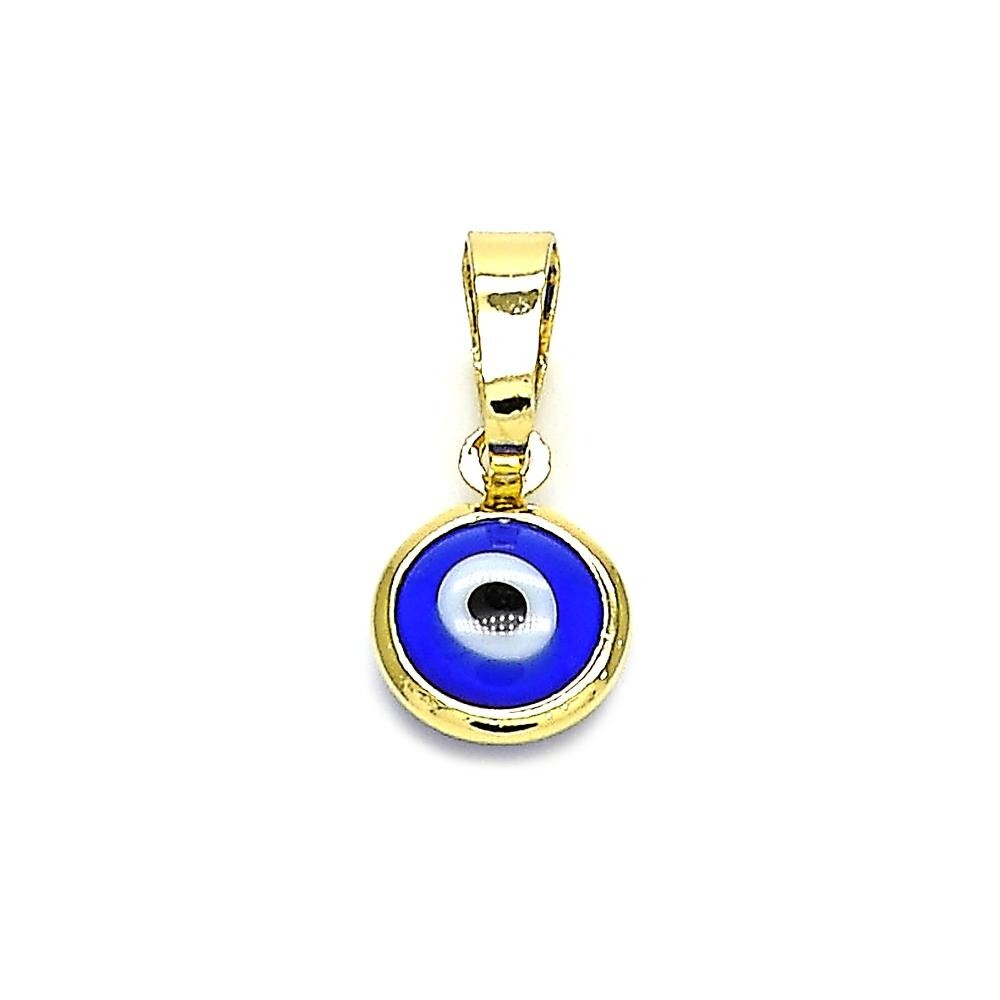 14K GOLD PLATED PENDANT 9MM BLUE EVIL EYE IN BEZEL SETTING & BALE FOR CHAIN M720
