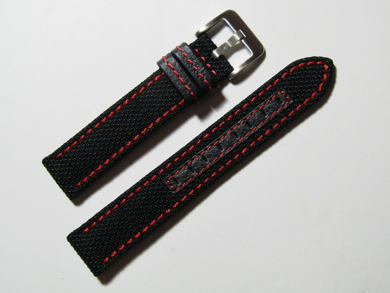 20mm Hadley-Roma MS848 Mens Red Genuine Nylon and Leather Watch Band Strap