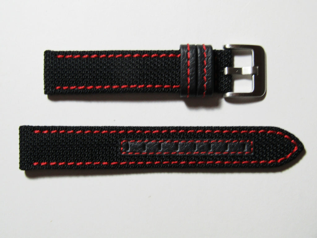 24mm Hadley-Roma MS848 Mens Red Genuine Nylon and Leather Watch Band Strap
