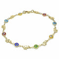 14K GOLD PLATED 10 INCH ANKLET MULTI-COLOR EVIL EYES W/ ELEPHANTS M371