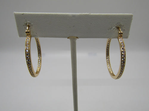 14K GOLD PLATED 30MM HOOP EARRING WITH 2MM WHITE CZ INSIDE AND OUTSIDE SE4