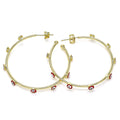 14K GOLD PLATED HOOP EARRINGS 2 X 45 MM WITH 8 RED EVIL EYES M480