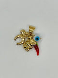 14K GOLD PLATED CLUSTER OF 6 PEICES GOOD LUCK CHARMS HANGING FROM A BALE SP5