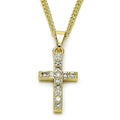 14K GOLD PLATED CROSS PENDANT W/ WHITE CZ ON A 22 INCH CUBAN LINK CHAIN M200