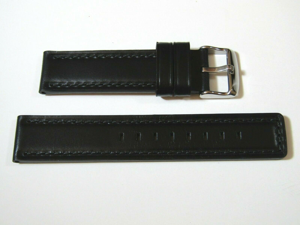 18mm Hadley-Roma MS784 Mens Black Oil-Tan Waterproof Leather Watch Band Strap
