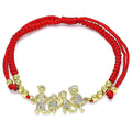 14K GOLD PLATED 7"-11" RED CORD BRACELET WITH FAMILY CHARM WITH WHITE CZ M488