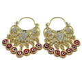 14K GOLD PLATED LONG EARRING TURTLE & EVIL EYE W/WHITE CRYSTAL & RED RESIN M68O