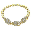 14K GOLD PLATED 7" BRACELET W/ WHITE CZ OWL CHARMS LINKED W/FOLD OVER CLASP M559
