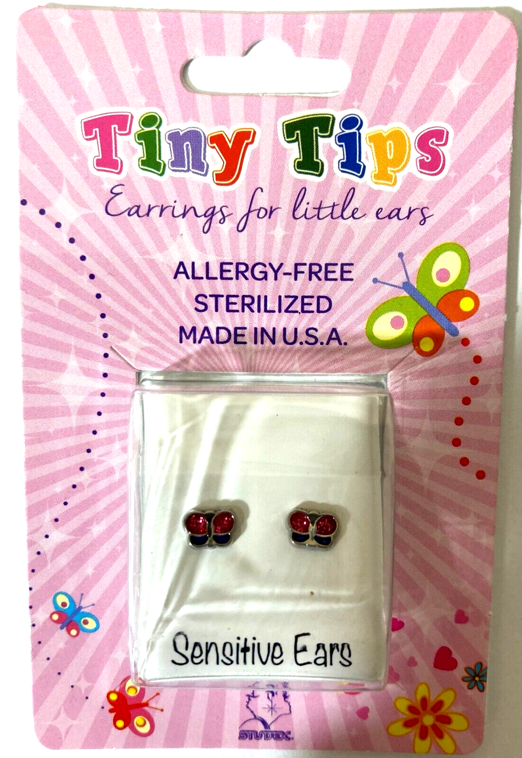 Studex Tiny Tips Earrings For Little Ears TT3524W Stainless Glitter Butterfly
