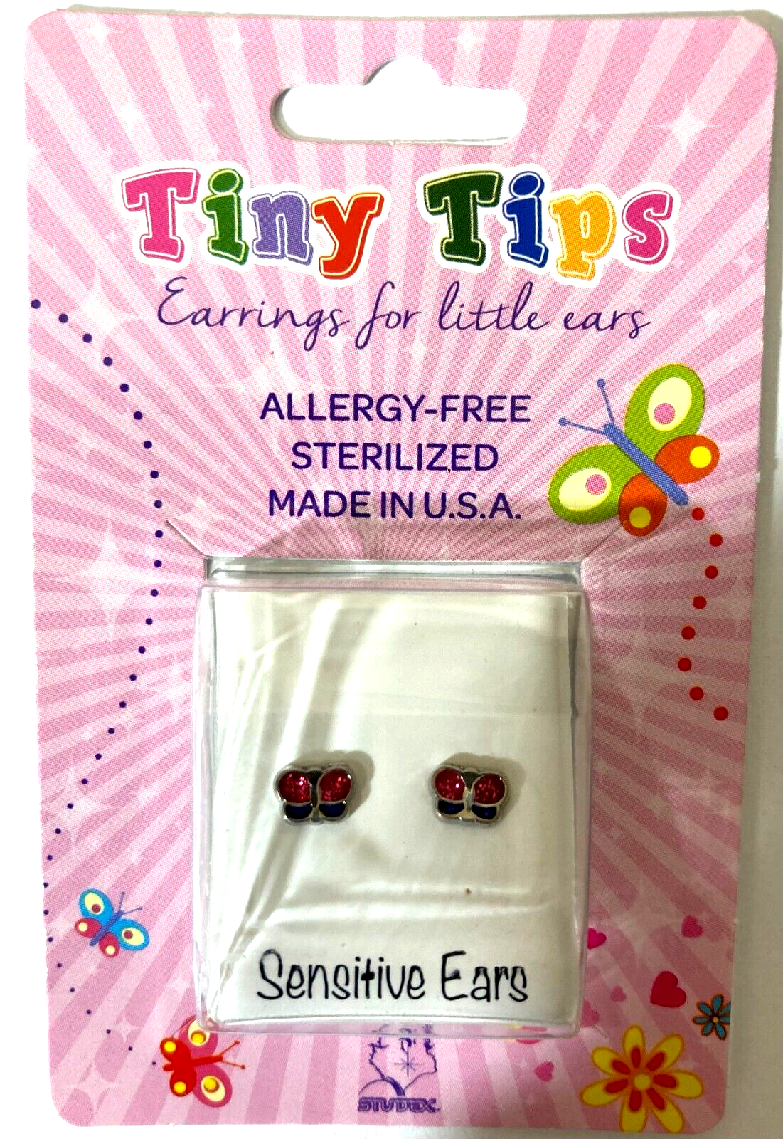 Studex Tiny Tips Earrings For Little Ears TT3524W Stainless Glitter Butterfly