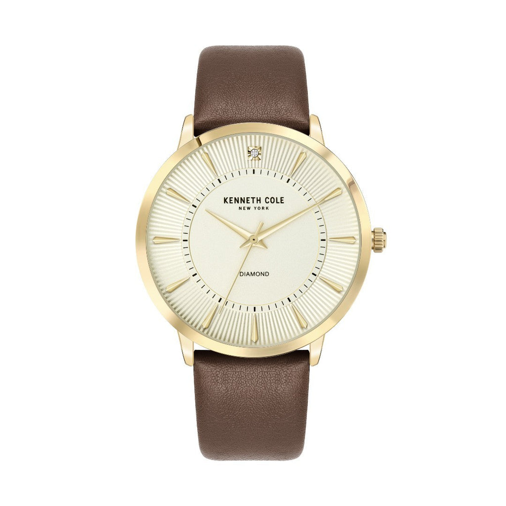 Kenneth Cole New York Men's Watch With Diamond and Leather Band KCWGA2653003