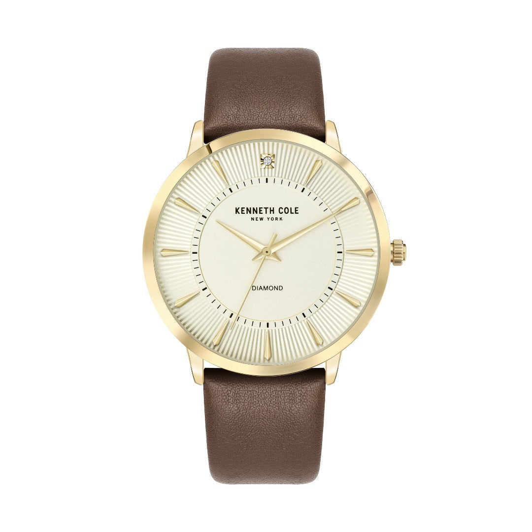 Kenneth Cole New York Men's Watch With Diamond and Leather Band KCWGA2653003