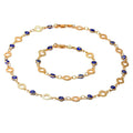 14K GOLD PLATED NECKLACE / BRACELET SET W/ BLUE ENAMEL EVIL EYES M224