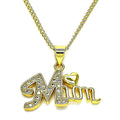 14K GOLD PLATED MOM PENDANT WITH HEART & WHITE MICRO PAVE CZ AND 20" CHAIN M652