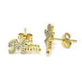 14K GOLD PLATED STUD EARRING MOM DESIGN WITH WHITE MICRO PAVE CZ M579