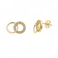 14K GOLD PLATED STUD EARRING INTERLOCKING CIRCLE DESIGN HIGH POLISHED FINISH M32