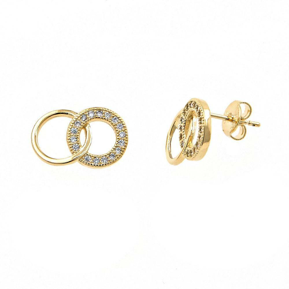 14K GOLD PLATED STUD EARRING INTERLOCKING CIRCLE DESIGN HIGH POLISHED FINISH M32