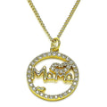 14K GOLD PLATED MAMA PENDANT WITH HEART & WHITE MICRO PAVE CZ AND 20" CHAIN M653