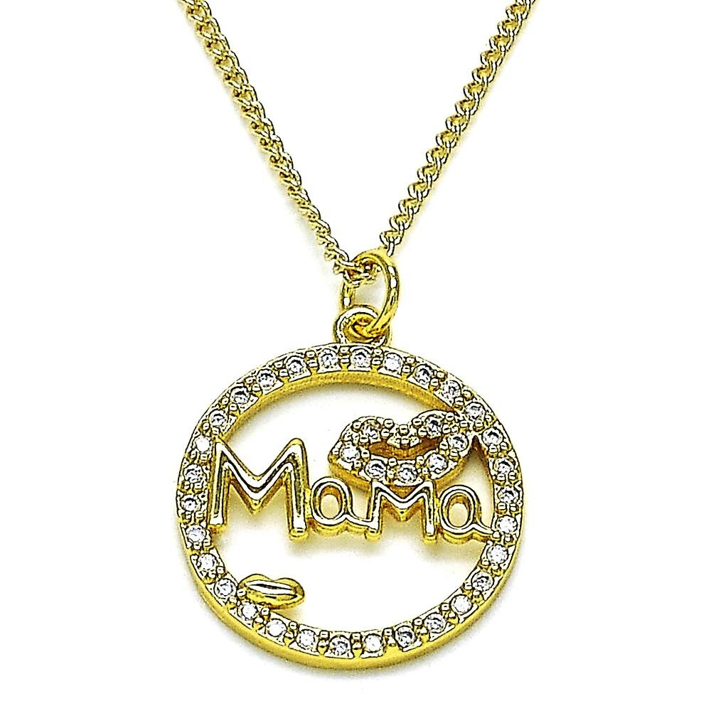 14K GOLD PLATED MAMA PENDANT WITH HEART & WHITE MICRO PAVE CZ AND 20" CHAIN M653