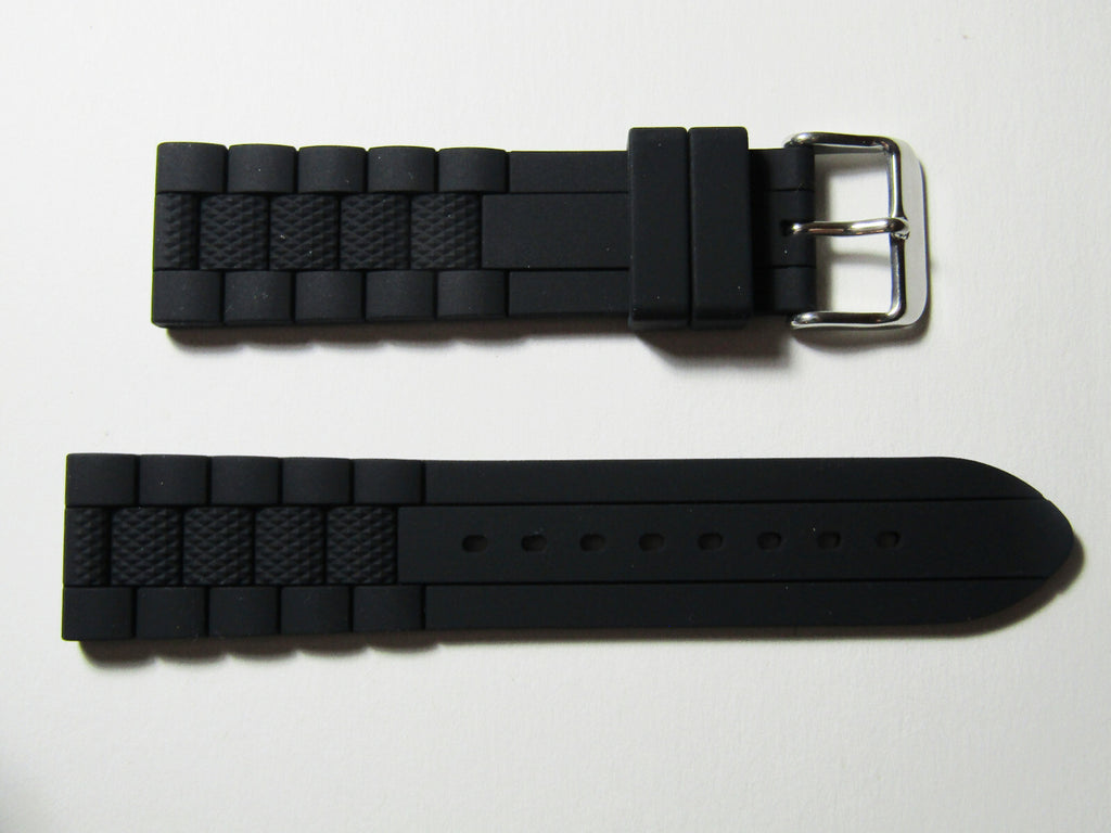 20mm Hadley-Roma MS3344 Black Silicone Rubber Dive Watch Band Strap