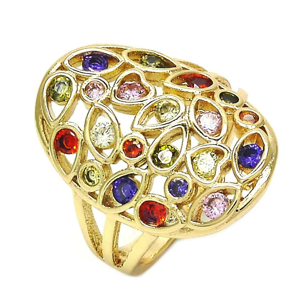 14K GOLD PLATED RING HEART AND TEARDROP DESIGN WITH MULTI-COLOR CZ M167-8
