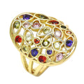 14K GOLD PLATED RING HEART AND TEARDROP DESIGN WITH MULTI-COLOR CZ M167-8