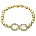 14K GOLD PLATED 8" BRACELET W/WHITE MICRO PAVE INFINITY SYMBOL & SNAP CLASP M665