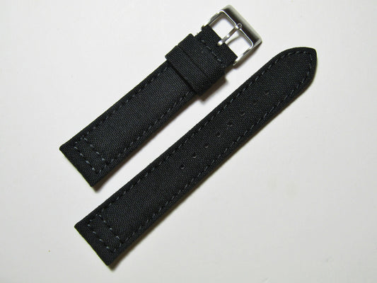 22mm Hadley-Roma MS850 Mens Black Cordura Canvas Watch Band Strap