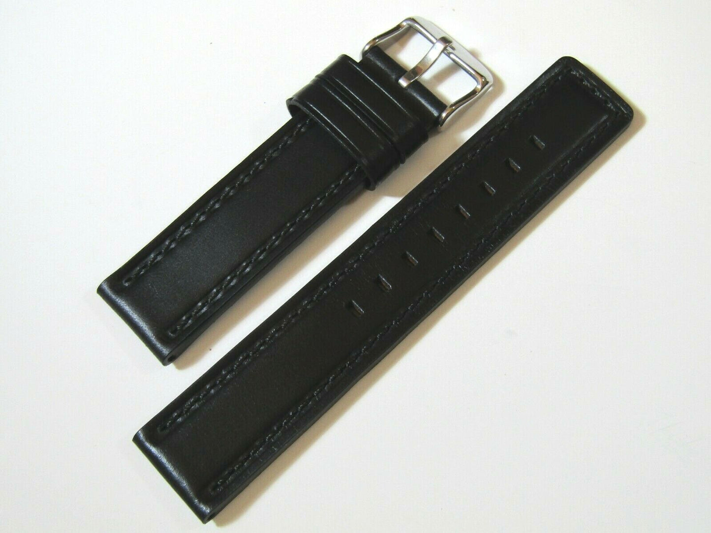22mm Hadley-Roma MS784 Mens Black Oil-Tan Waterproof Leather Watch Band Strap