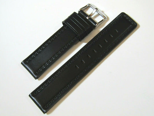 22mm Hadley-Roma MS784 Mens Black Oil-Tan Waterproof Leather Watch Band Strap