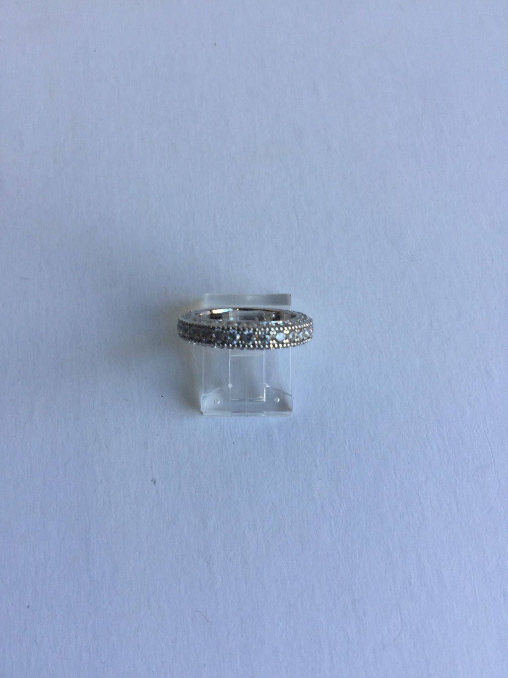 .925 STERLING SILVER PLATED 4MM BAND RING WITH MICRO PAVE CZ J185