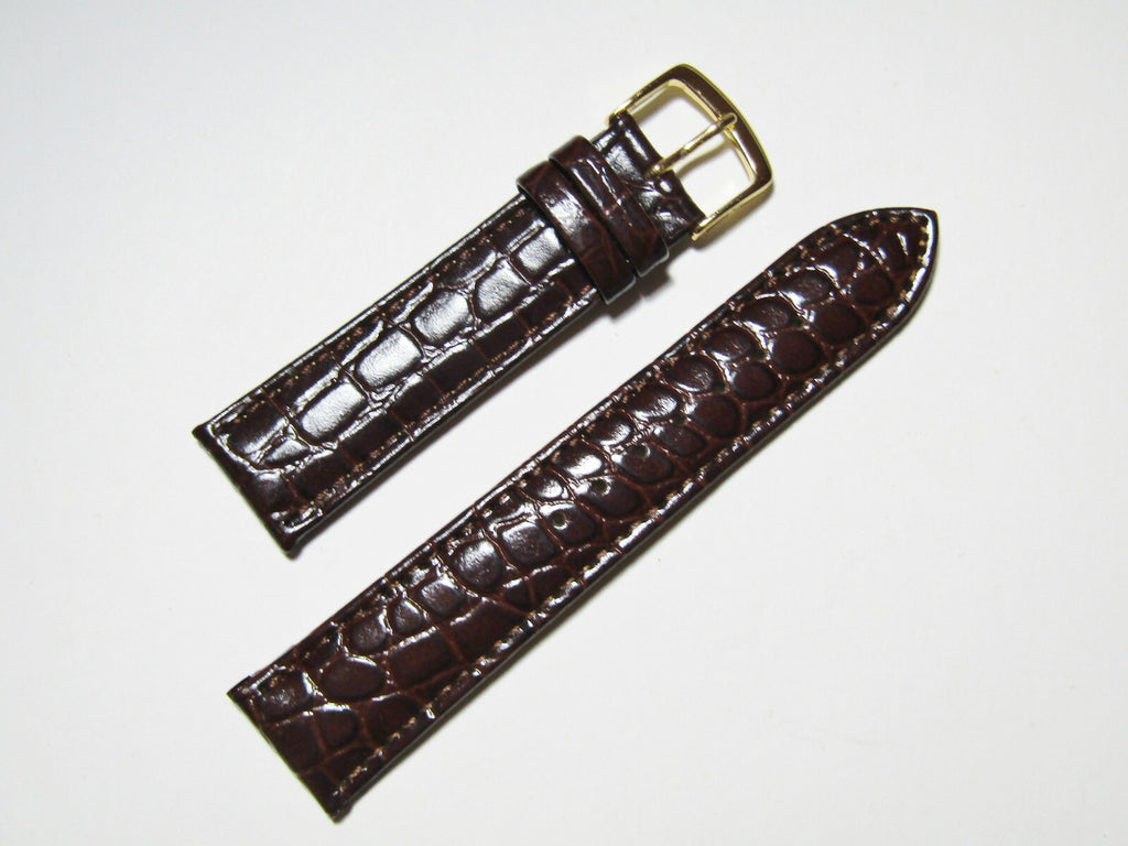 18mm Hadley-Roma Crocodile Embossed Brown Leather Watch Band Strap MS717