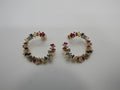 14K GOLD PLATED HOOP EARRING W/ POST MULTICOLOR CZ BAGUETTE & ROUND WHITE CZ SE2