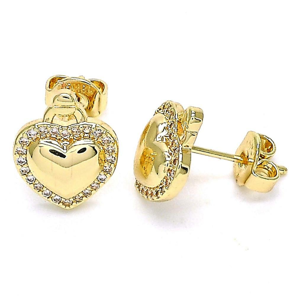 14K GOLD PLATED STUD EARRING HEART DESIGN WITH WHITE CZ M363