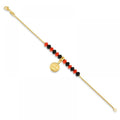 14K GOLD PLATED SNAKE CHAIN BRACELET 7 1/2" W/ BEADS & DANGLING SMILY FACE M209
