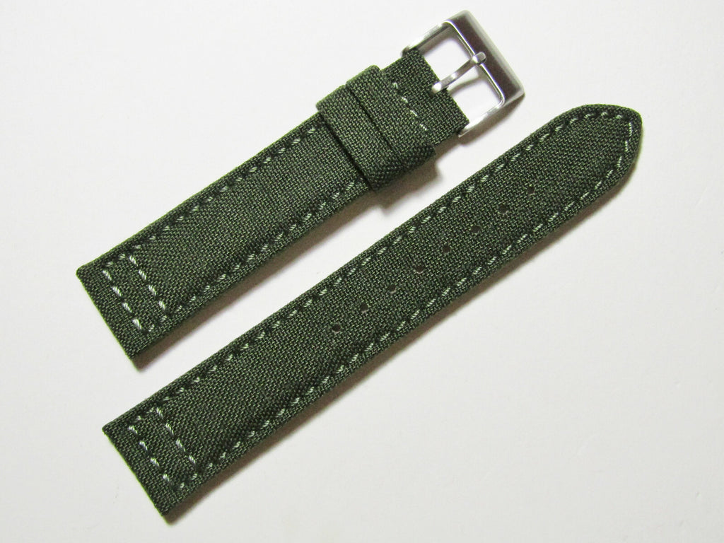 18mm Hadley-Roma MS850 Mens Army Olive Green Cordura Canvas Watch Band Strap