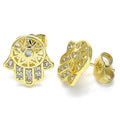 14K GOLD PLATED STUD EARRING HAMSA DESIGN WITH HIGH POLISH AND WHITE CZ M311