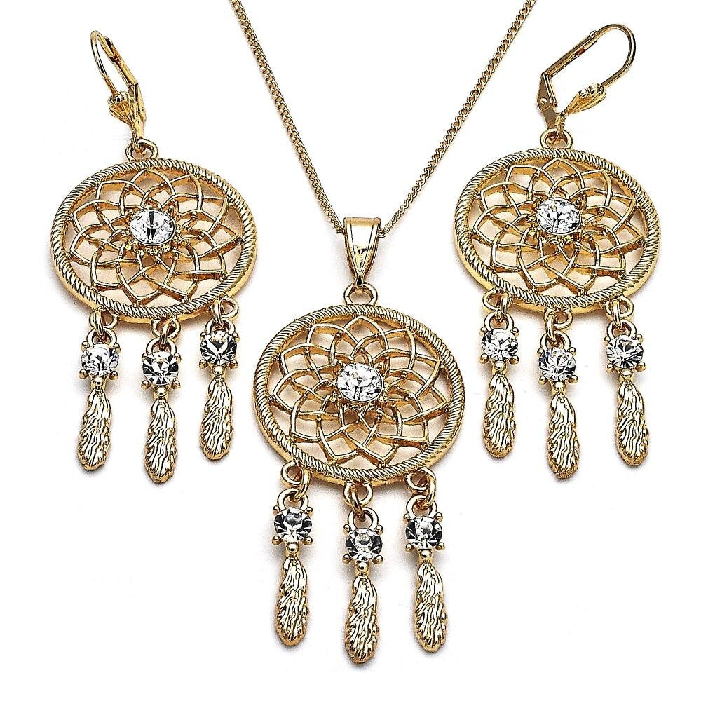 14K GOLD PLATED EARRING PENDANT CHAIN SET DREAM CATCHER DESIGN W/ 18" CHAIN M560