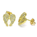 14K GOLD PLATED STUD EARRIING ANGEL WINGS DESIGN WITH WHITE MICROPAVE CZ M572