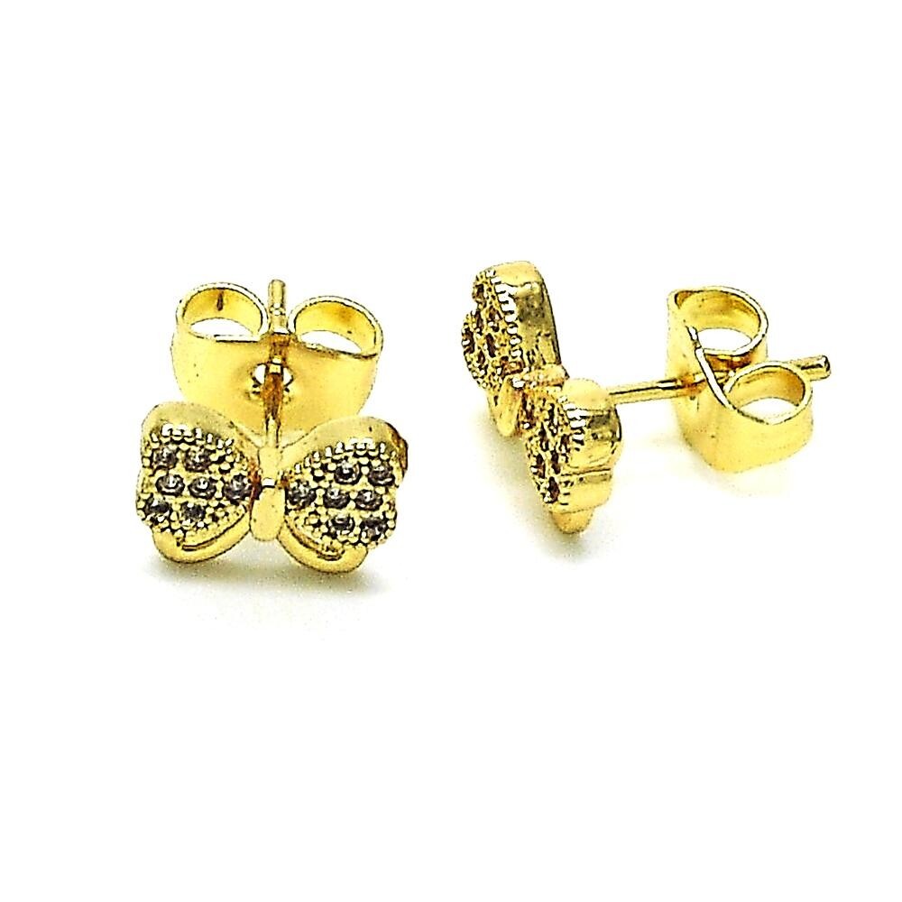 14K GOLD PLATED STUD EARRING / BOW DESIGN WITH WHITE MICRO PAVE CZ M576