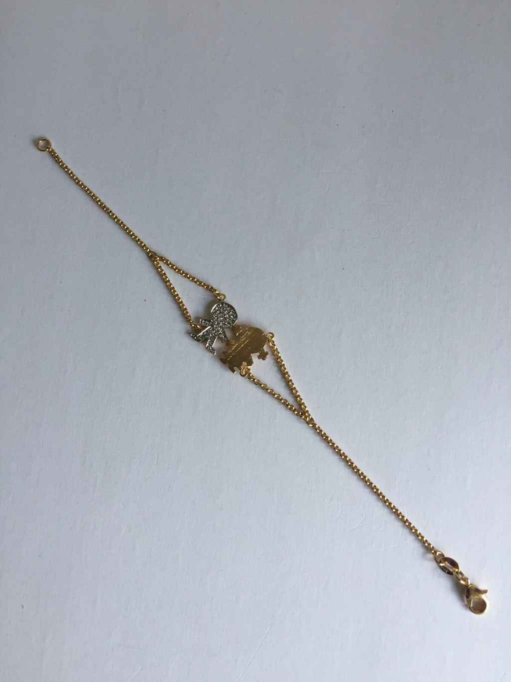14K GOLD PLATED 7.5" ROLO CHAIN BRACELET WITH BOY AND GIRL CHARM J207