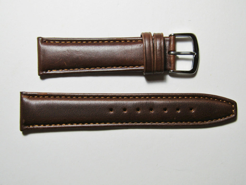 19mm Hadley-Roma MS881 Mens Brown Oil-Tan Smooth Padded Leather Watch Band Strap