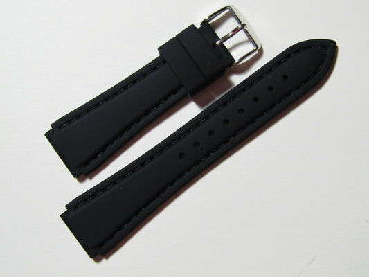 20mm Hadley-Roma MS3346 Black Silicone Rubber Waterproof Dive Watch Band Strap