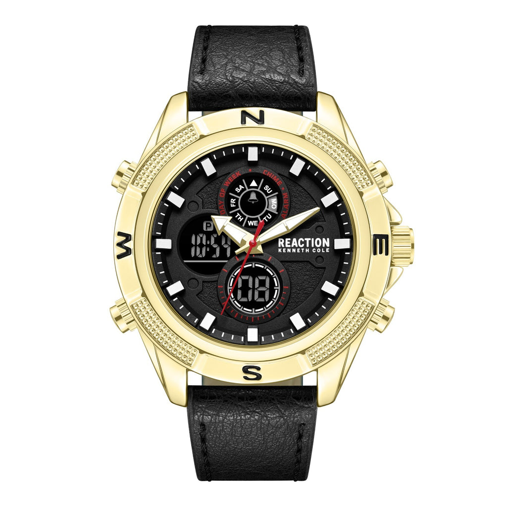 Kenneth Cole Reaction Men's Analog Digital Watch Leather Strap KRWGD7006104