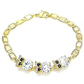 14K GOLD PLATED 7" FLAT MARINER LINK BRACELET W/ 3 OWLS WITH 10MM WHITE CZ M210