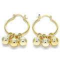 14K GOLD PLATED 2 X 25 MM HOOP WITH 3/ 7MM BALL DANGLES AND SNAP IN CLASP M172