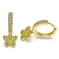 14K GOLD PLATED CZ HUGGIE EARRINGS W/ WHITE MICROPAVE BUTTERFLY DANGLES M278